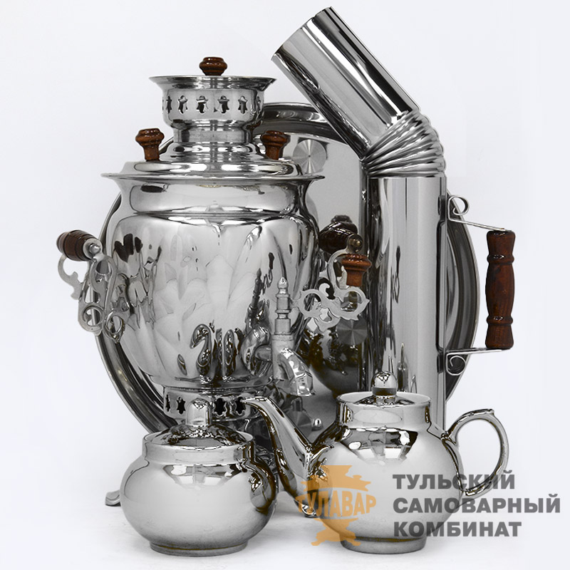 Набор 5 предметов, самовар жаровой формы жёлудь, 2 литра, никелированный