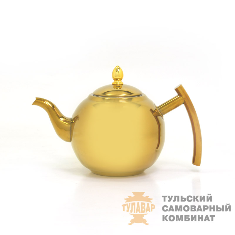 Чайник из нержавеющей стали 1л под золото, круглый