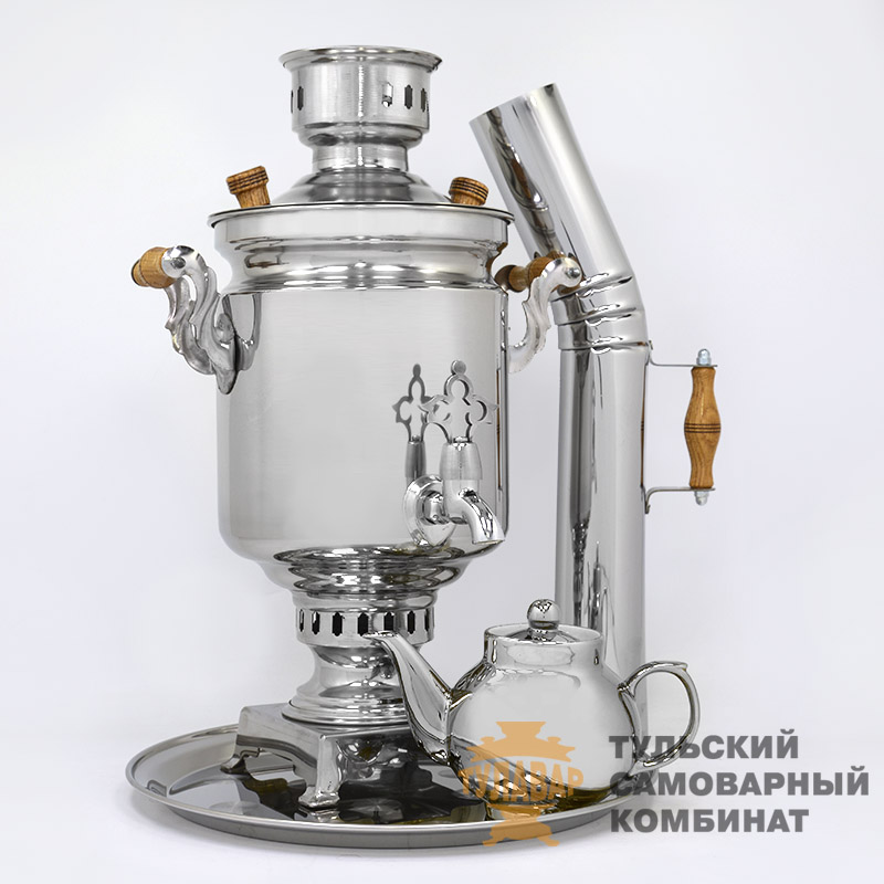Самовар на дровах «Банка», 5 литров, набор 4 предмета, нержавеющая сталь